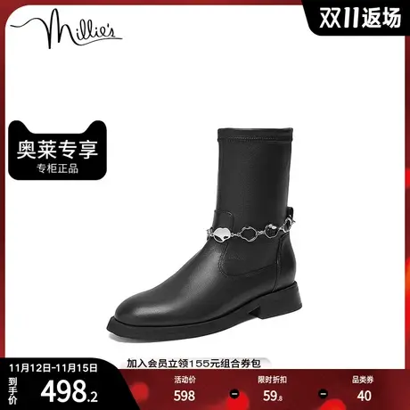 millie's妙丽冬季新款牛皮时尚简约方跟女中靴89001DZ2商品大图