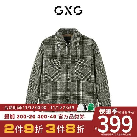 【新款】GXG男装 秋季新品休闲复古绿灰格短款大衣10C106007G商品大图