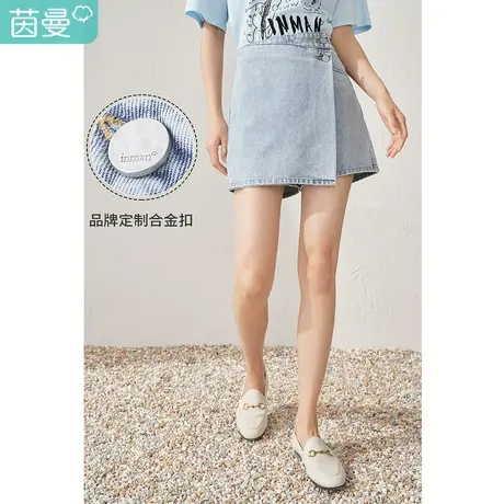 【商场同款】茵曼阔腿牛仔短裤女士夏季新款显瘦气质时尚裙裤图片