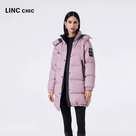 LINCCHIC金羽杰2023冬新品都市机能防雨雪加厚连帽中长款羽绒服女商品大图