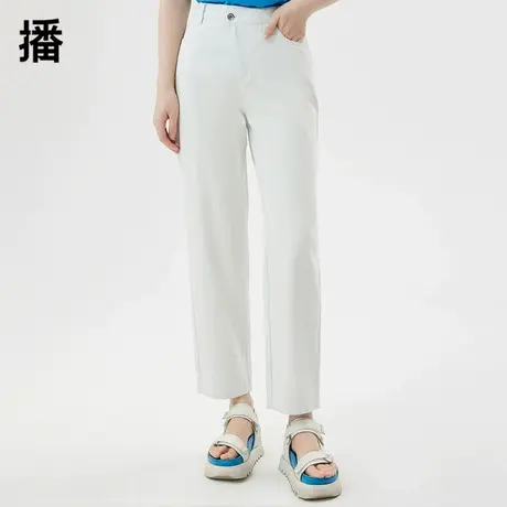 播牛仔裤女2023夏季新款休闲斜门襟工字扣装饰白色高腰铅笔裤长裤商品大图