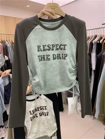 十三行女装秋季圆领字母印花短款长袖T恤显瘦内搭洋气打底衫上衣商品大图