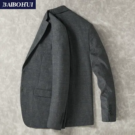 中年格子西装外套男士爸爸装秋冬商务时尚修身休闲小西服单件上衣商品大图