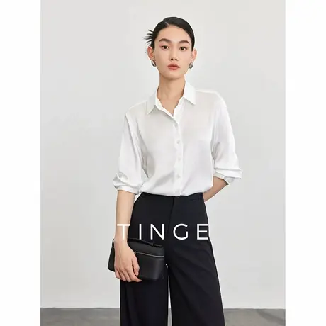 TINGE贴己重磅弹力重皱简约气质七分袖衬衫女2025开春新款上衣图片