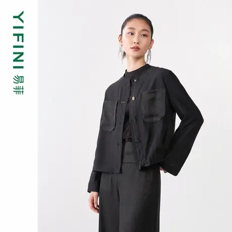 [专柜同款]Yifini/易菲 莨绸系列 高级感宽松短款长袖外套春秋新图片