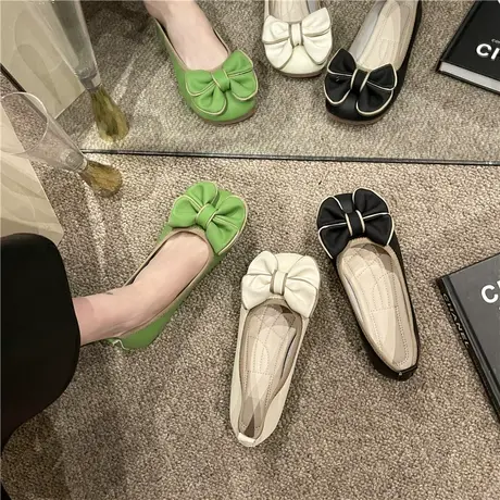 小清新浅口豆豆鞋女配裙子2023春季新款软底蝴蝶结单鞋一脚蹬瓢鞋商品大图