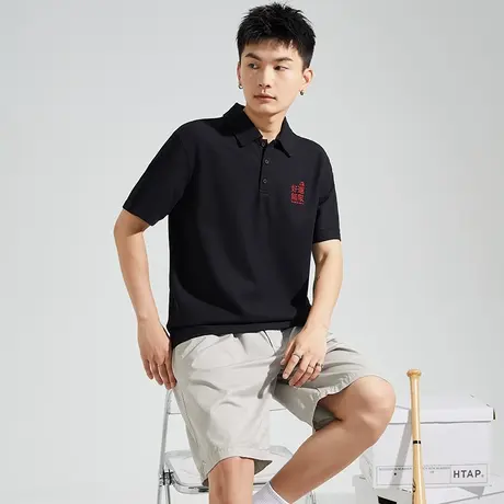 唐狮夏季新款短袖Polo衫男生白色t恤新中式带有翻领上衣国潮商品大图