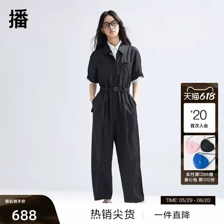 播金属腰带工装连体裤女商场同款2024春新款直筒休闲裤BDR1JD0164图片