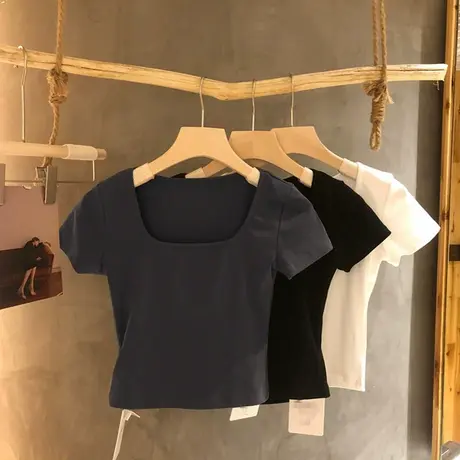 黑色短袖t恤女夏2023年新款夏季辣妹纯欲设计感别致短款上衣ins潮图片