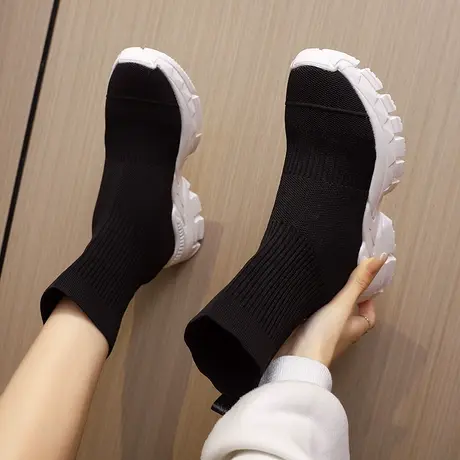 超火袜子鞋女2023春秋新款休闲女鞋高帮运动弹力短靴时尚单鞋女潮图片