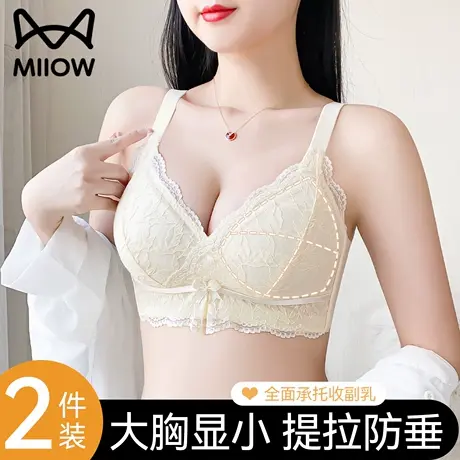 猫人蕾丝内衣女大胸显小收副乳防下垂夏季薄款调整型2025新款文胸商品大图