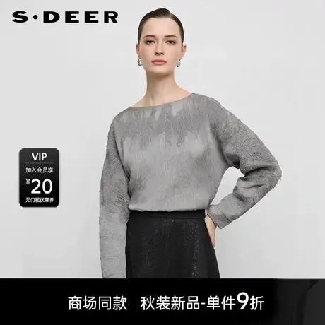 【商场同款】sdeer圣迪奥女复古圆领绣花网纱宽松衬衫S25383201商品大图