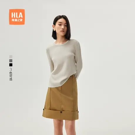 HLA/海澜之家撞色圆领针织衫2025秋季新款柔软亲肤保暖毛衣女装商品大图