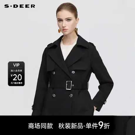 【商场同款】sdeer圣迪奥女OL风翻领双排扣收腰短外套S25382218图片