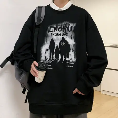 美式复古卫衣男士秋季休闲宽松长袖t恤男外套潮牌情侣秋装上衣服商品大图