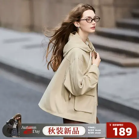 8.22/20点 上新唐狮2025年秋季新款假两件连帽风衣女休闲小个子潮商品大图