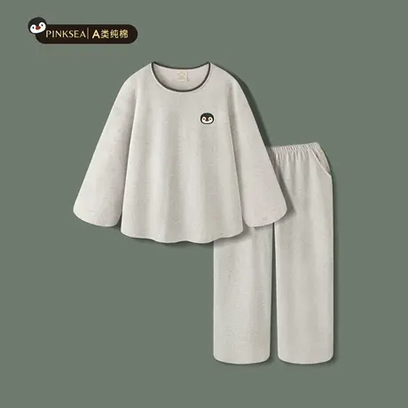 情侣睡衣女款纯棉A类长袖长裤秋冬简约企鹅套头可外穿家居服男士商品大图