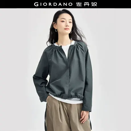 佐丹奴衬衫女装绑带下摆收褶圆领插肩梭织长袖衬衫 18344921图片