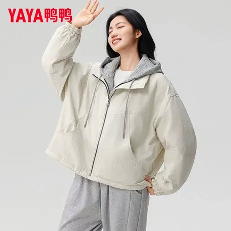 鸭鸭假两件轻薄羽绒服女2025秋冬新品时尚宽松款连帽百搭保暖外套商品大图