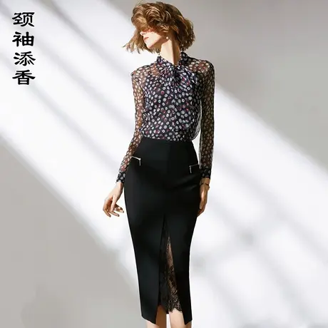 颈袖添香2025秋季新款时尚气质修身桑蚕丝雪纺衫衬衣女商品大图