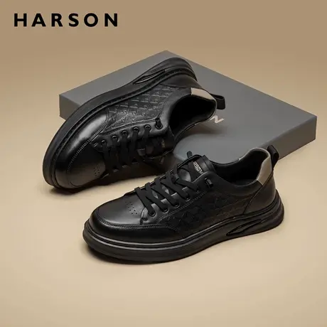 哈森男鞋新款真皮压花小白鞋男士皮鞋软底轻便一脚蹬运动休闲板鞋商品大图