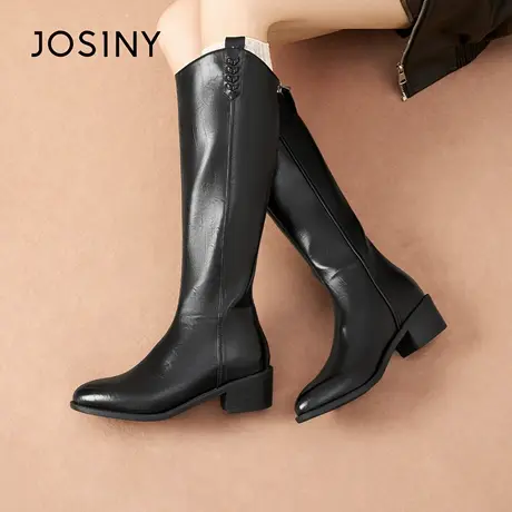 卓诗尼2025秋冬新款粗跟时装靴时尚舒适后拉链长筒靴潮流显瘦瘦靴图片