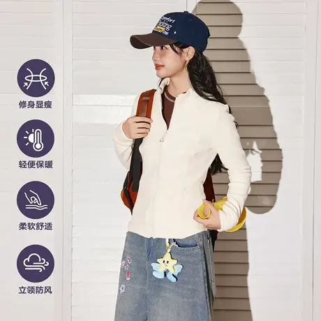 唐狮女款摇粒绒外套秋冬季女生立领修身双面绒抓绒内胆加绒上衣VB图片