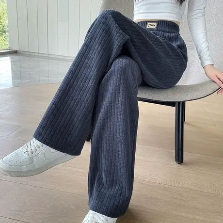 灰色雪尼尔阔腿裤女秋冬季2023年新款高腰宽松垂感休闲灯芯绒裤子商品大图