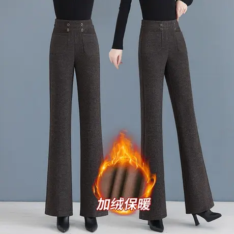 羊毛呢微喇裤女2023秋冬新款垂感休闲裤高级感加绒中年妈妈筒喇裤图片