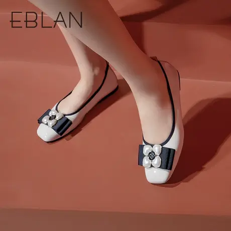 伊伴女鞋春季珍珠浅口平底鞋云感鞋蛋卷鞋蝴蝶结单鞋皮鞋芭蕾鞋商品大图