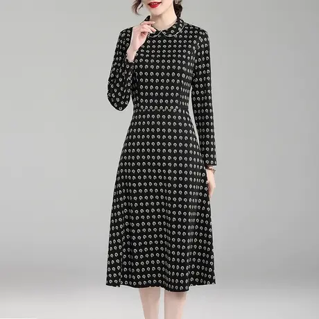 水墨青华春季百搭打底裙时尚新品针织裙收腰中长款花色连衣裙商品大图