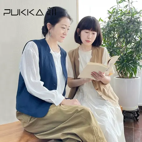 蒲PUKKA 亚麻马甲女春夏装百搭显瘦设计感马夹上衣商品大图