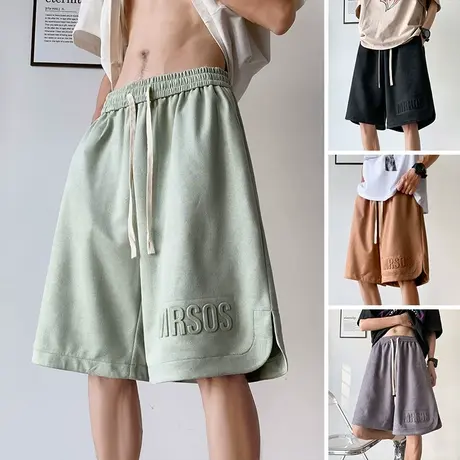 麂皮绒钢印字母潮牌美式高街运动短裤男夏季大码休闲宽松五分裤子商品大图