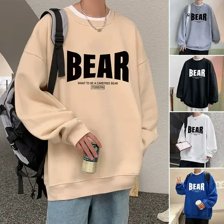 美式字母高街圆领卫衣男潮牌ins高级感宽松春秋季打底衫长袖上衣t商品大图