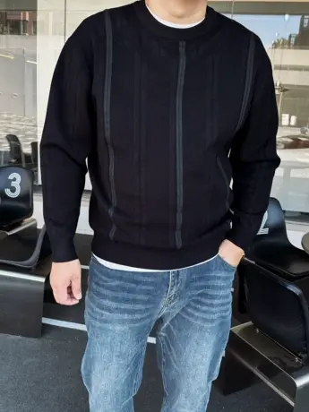 DAEVU冬新款简约线条大号潮胖子加肥加大码男款圆领毛衣针织衫商品大图