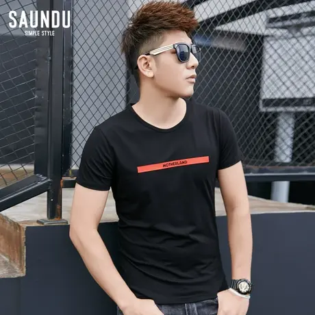 男士短袖t恤潮流夏装新款男生上衣服圆领黑色体恤衫印花修身半袖商品大图