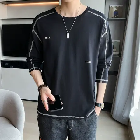 男士t恤长袖棉感薄款秋装上衣潮流ins宽松百搭打底衫潮牌运动卫衣商品大图