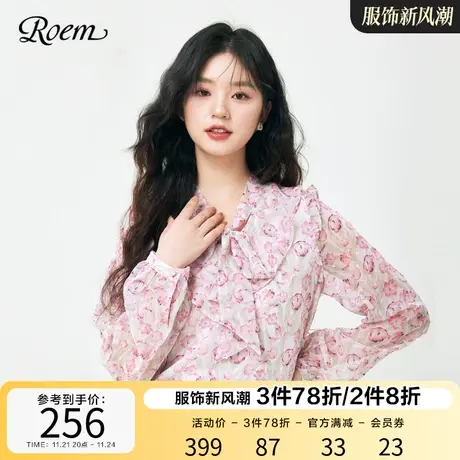 Roem飘带碎花长袖雪纺衬衫2023年春秋新款甜美淑女韩系上衣内搭女商品大图