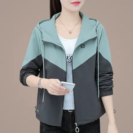 梭织布连帽小个子卫衣外套女春秋2023年新款时尚休闲运动风衣连帽商品大图