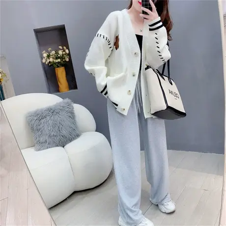 学院风小熊日系毛衣开衫女春秋2023年新款女装宽松温柔风针织外套图片