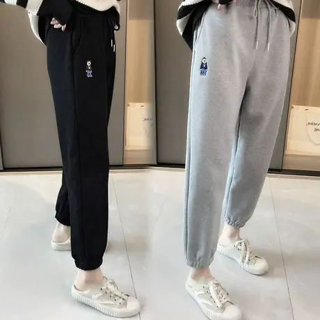 加绒加厚灰色束脚运动裤女宽松显瘦秋冬季潮直筒高腰休闲学生卫裤商品大图
