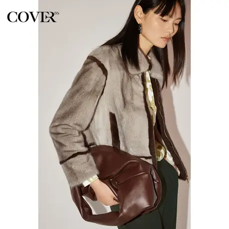 COVER冬季无染色水貂毛皮落肩短外套商品大图