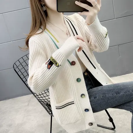 针织开衫女士毛衣外套2023年春季新款爆款显瘦百搭洋气开衫毛衣女图片