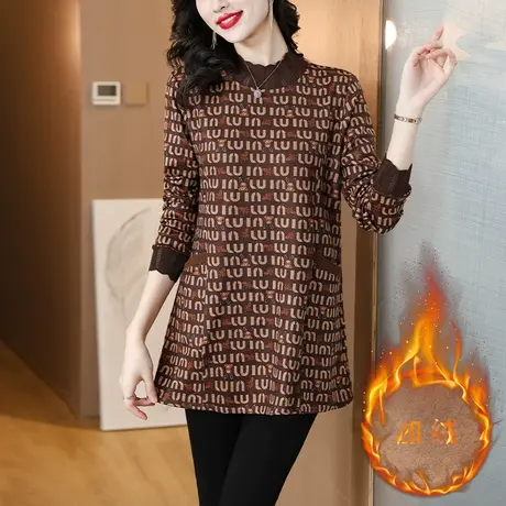 加绒中长款打底衫女2023冬装新款大码胖mm保暖显瘦卫衣遮屁股外穿商品大图