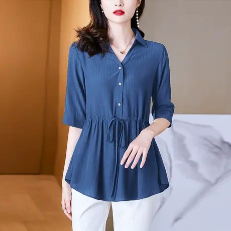 雪纺衬衫女装2023新款夏季女士中袖时尚春秋女上衣衬衣洋气小衫女商品大图
