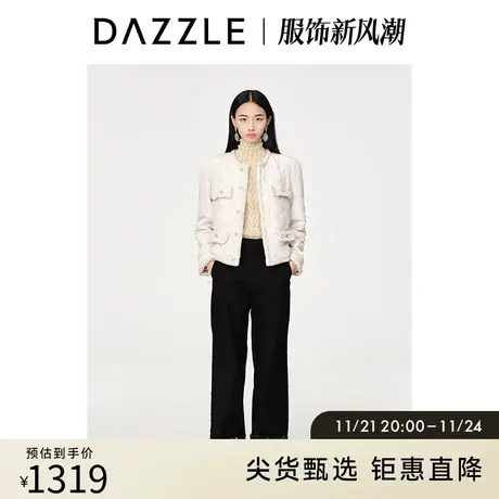 DAZZLE地素奥莱秋白色小香风气质短款绗缝棉服外套上衣女图片