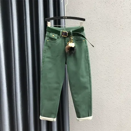 欧货老爹牛仔裤女2023冬季新款洋气百搭高腰加绒加厚哈伦裤垮裤潮图片