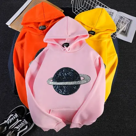 连帽卫衣女2024年新款ins潮韩版百搭春秋装薄款宽松加绒盐系上衣图片