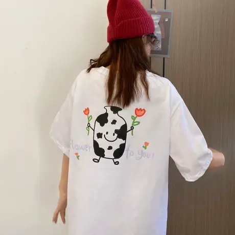 美式复古纯棉短袖t恤女大码宽松韩版bf慵懒风chic港味上衣服ins潮商品大图