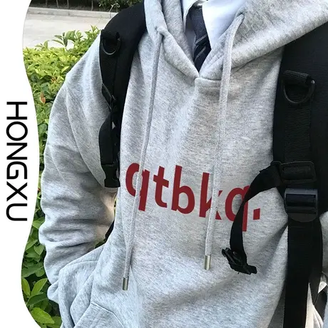 红续高级灰美式字母印花连帽套头卫衣2023新款加绒宽松显瘦长袖女图片